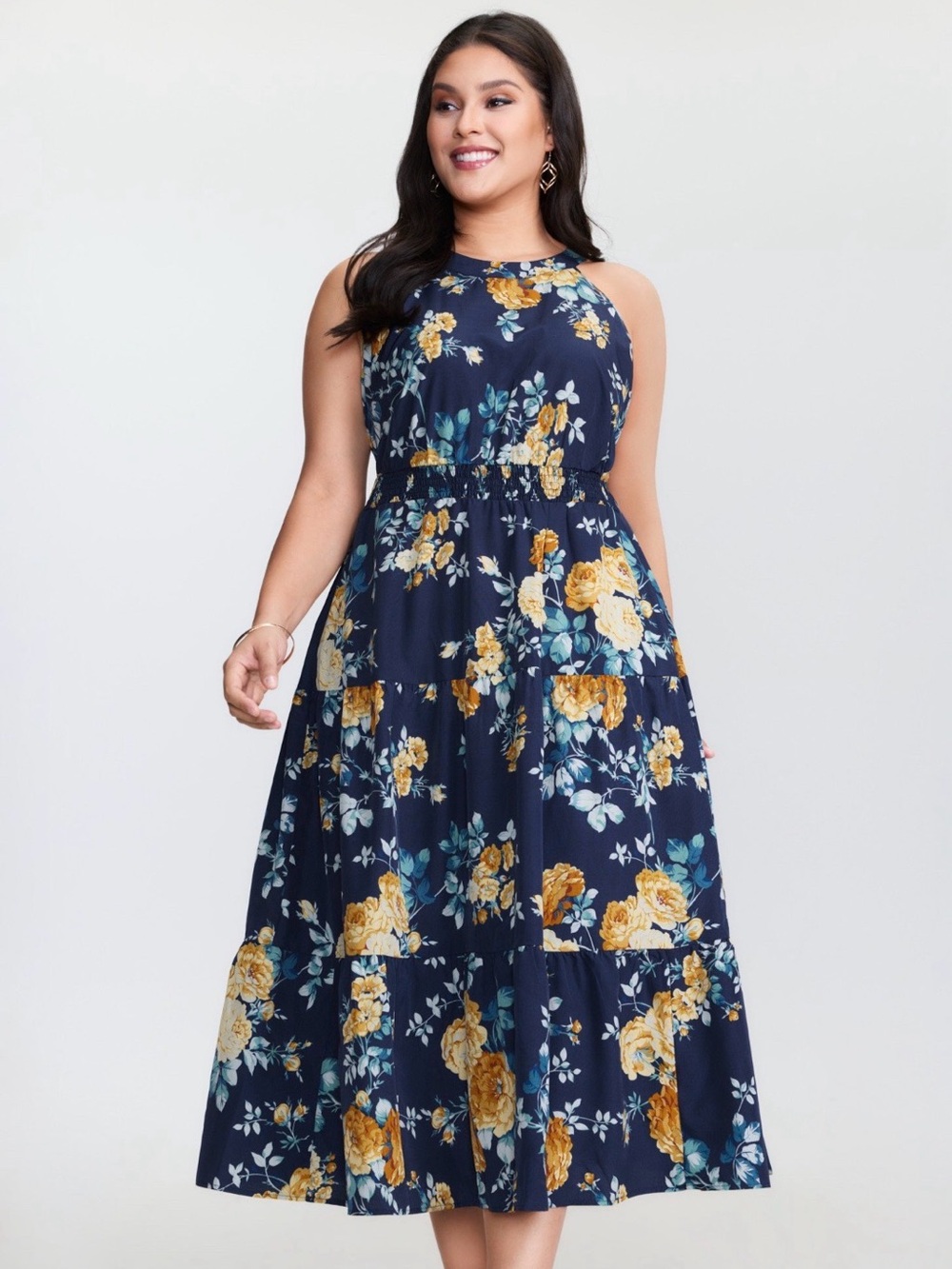 Navy Floral Halter Maxi Dress - Women's
